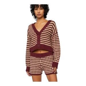 Forever 21 Mixed Print Cropped V-neck Cardigan Preppy Academia Women's M NWT